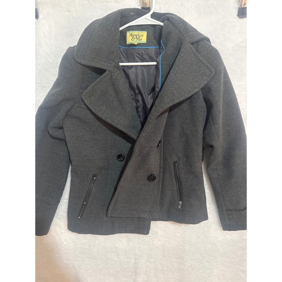 Maralyn & Me Gray Wool Blend Hooded Pea Coat Jacket Womens Size M - Picture 1 of 5